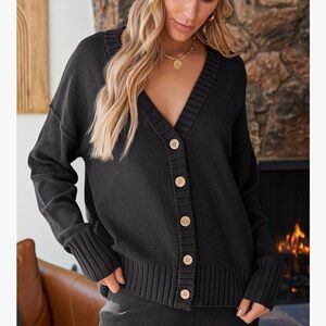 Black Button-Up Cardigan lounge set a size S